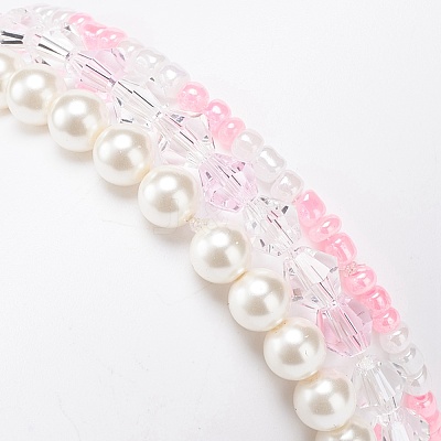 3Pcs 3 Style Shell Pearl & Glass Seed Beaded Stretch Bracelets Set BJEW-JB08705-02-1
