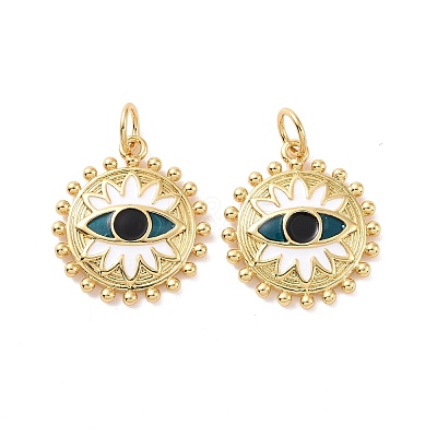 Flat Round with Eye Pattern Brass Enamel Pendants KK-G435-16G-1