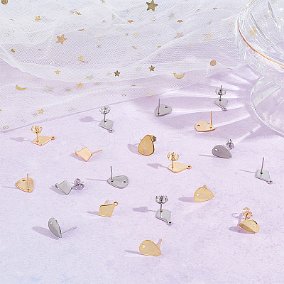 64Pcs 4 Sryle 201 Stainless Steel Stud Earring Findings STAS-DC0011-34-1