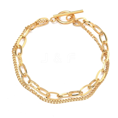 304 Stainless Steel Curb & Cable Chain Double Layer Bracelets for Women BJEW-G779-05G-1