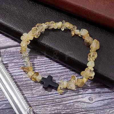 Natural Citrine Chips Stretch Bracelets for Women Men BJEW-JB11341-01-1
