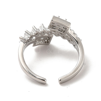 Clear Cubic Zirconia Rectangle Open Cuff Ring RJEW-C041-08P-1