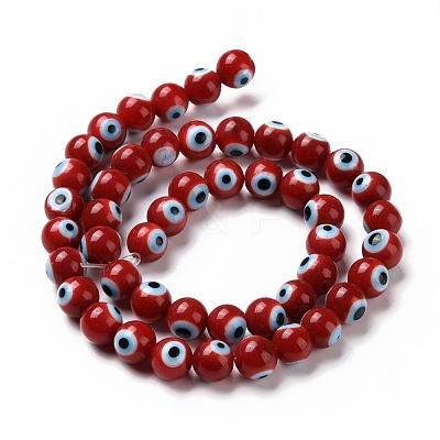 Handmade Evil Eye Lampwork Round Bead Strands LAMP-L055-8mm-20-1
