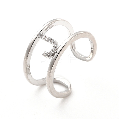 Clear Cubic Zirconia Initial Letter Open Cuff Ring RJEW-A012-01P-J-1