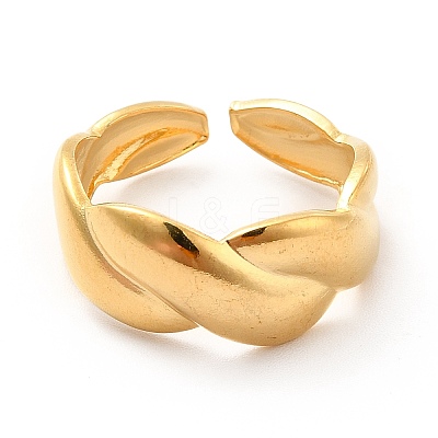 Ion Plating(IP) 304 Stainless Steel Twist Rope Open Cuff Ring for Women RJEW-F131-17G-1