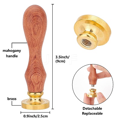 Brass Wax Seal Stamp with Wood Handle AJEW-WH0412-0034-1