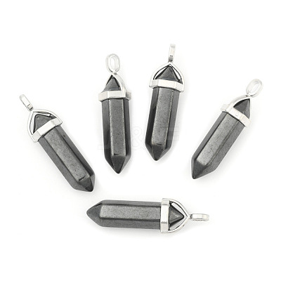 Natural Black Stone Double Terminated Pointed Pendants G-F295-04M-1