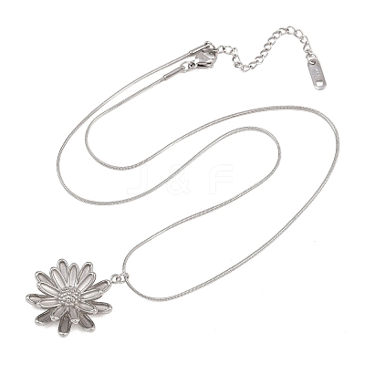 304 Stainless Steel Flower Pendant Round Snake Chain Necklaces for Women NJEW-G188-02P-1
