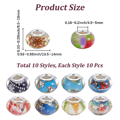 100Pcs 10 Colors Resin European Beads RPDL-PA0001-01-1