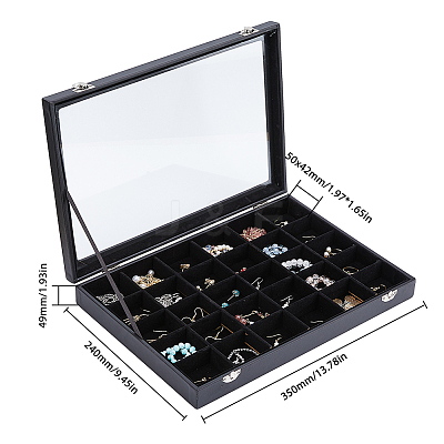 30-Slot Rectangle PU Leather Jewelry Presentation Boxes VBOX-WH0003-18-1