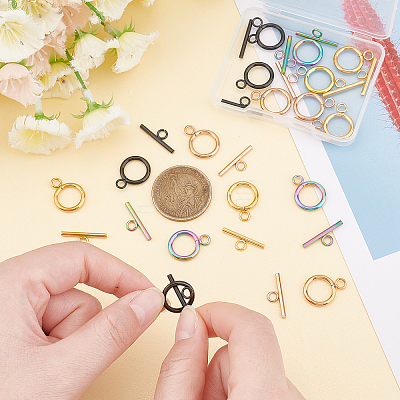 16 Sets 4 Style Ion Plating(IP) 304 Stainless Steel Toggle Clasps STAS-DC0001-18-1