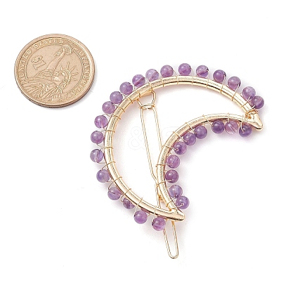 2Pcs Moon & Star Alloy with Natural Amethyst Hollow Hair Barrettes PHAR-JH00105-02-1