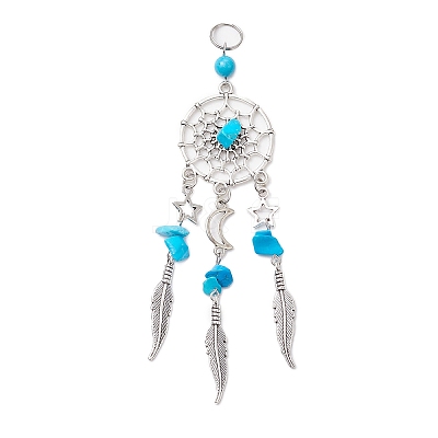 6Pcs 6 Styles Natural & Synthetic Mixed Gemstone & Alloy Woven Web/Net with Feather Big Pendants PALLOY-JF03443-1