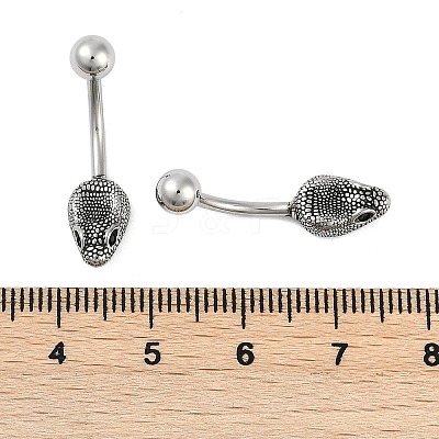 Snake Head 316 Surgical Stainless Steel Cubic Zirconia Belly Button Rings EJEW-G416-16AS-02-1