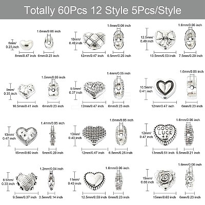 60Pcs 12 Styles Tibetan Style Alloy Beads FIND-CJ0002-28B-1