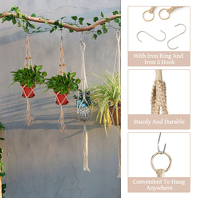 2Pcs Handmade Macrame Polyester with Wood Bead Plant Hanger AJEW-HS0001-47B-1