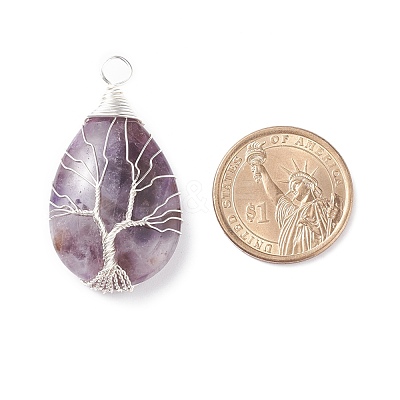 Natural Amethyst & Natural Tiger Eye & Natural Green Fluorite & Natural Rose Quartz & Natural Quartz Crystal Pendants PALLOY-JF01307-1