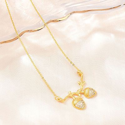 Brass Micro Pave Clear Cubic Zirconia 2 Acorn Pendant Necklaces NJEW-K311-02G-1