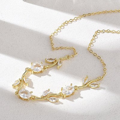 Brass Pave Cubic Zirconia Rose Flower Link Cable Chain Necklaces for Women NJEW-C121-05B-01G-1