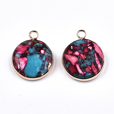 Flat Round Assembled Synthetic Turquoise and Natural Regalite/Imperial Jasper Pendants G-N330-21B-02-1