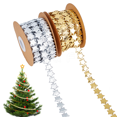 2 Rolls 2 Colors 10M Polyester Star Ribbon Trim OCOR-NB0001-83-1