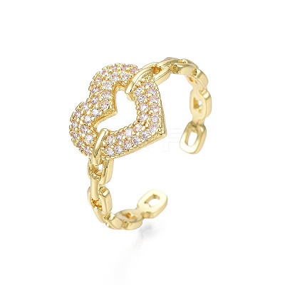 Cubic Zirconia Heart Open Cuff Ring X-RJEW-N035-110-1