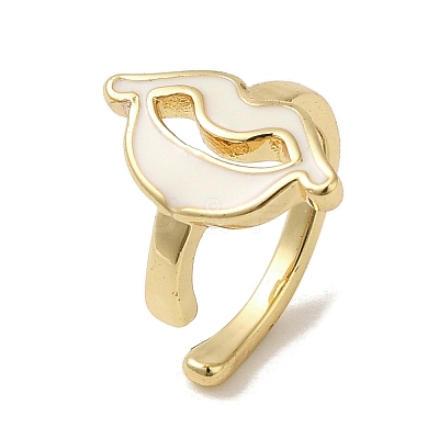 Rack Plating Brass Enamel Lip Cuff Earrings for Women EJEW-C097-22G-1