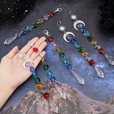6Pcs 2 Style Electroplate Octagon Glass Beaded Pendant Decorations HJEW-SC0001-32-1