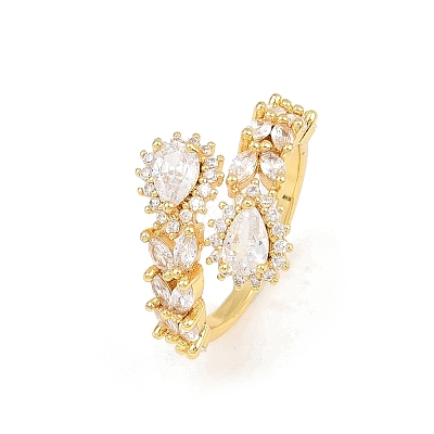 Brass Micro Pave Cubic Zirconia Cuff Rings for Women RJEW-Z113-48G-1