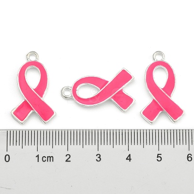 October Breast Cancer Pink Awareness Ribbon Alloy Enamel Pendants ENAM-E262-S-1