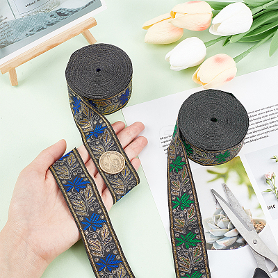 2Pcs 2 Colors Ethnic Style Embroidery Polyester Ribbons OCOR-PH0003-92-1