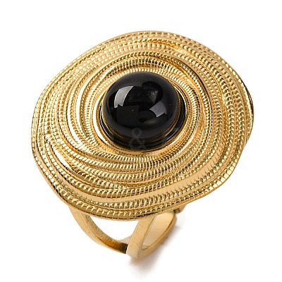Round Natural Mixed Stone Finger Rings RJEW-Q822-17G-1