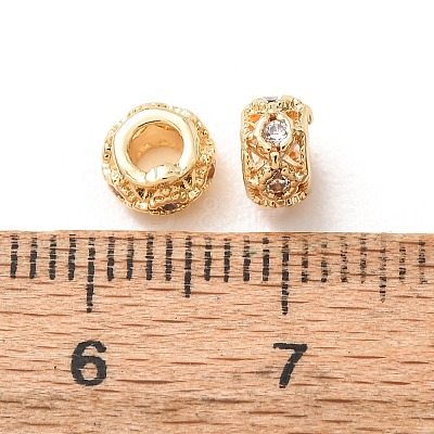 Brass Micro Pave Clear Cubic Zirconia Spacer Beads KK-F942-10G-1