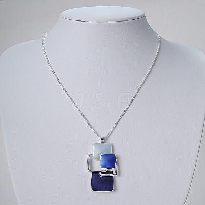 Multi Square Brass Blue Enamel Pendant Necklaces for Women FS-WG21173-01-1