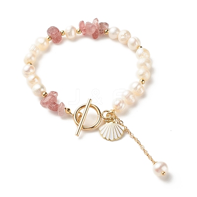 Natural Strawberry Quartz Chip Beaded Bracelet BJEW-TA00032-03-1