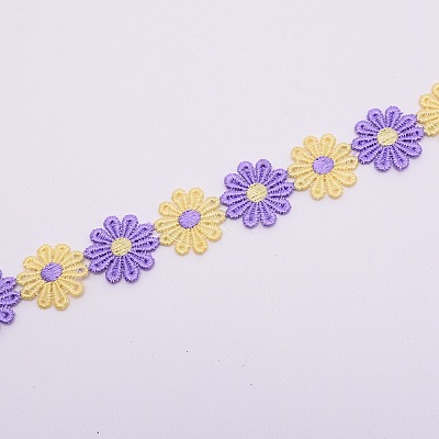 Daisy Sun Flower Decorating Polyester Lace Trims OCOR-WH0064-26A-1