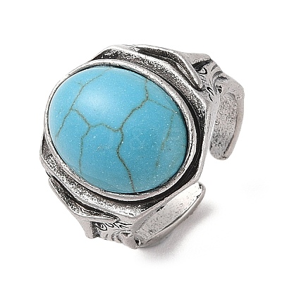 Oval Synthetic Turquoise Cuff Rings RJEW-B107-13AS-01-1