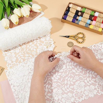 Flower Nylon Stretch Lace Fabric DIY-WH0578-60-1