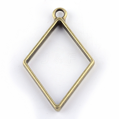 Rack Plating Alloy Rhombus Open Back Bezel Pendants PALLOY-S047-14F-FF-1