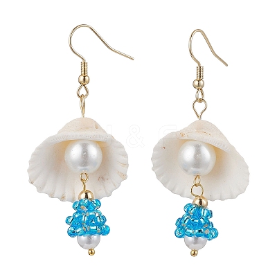 5Pair Shell Glass Dangle Earrings EJEW-MZ00424-1