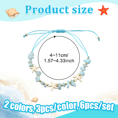 6Pcs 2 Colors Natural Gemstone Braided Bead Bracelets BJEW-GO0001-03-1