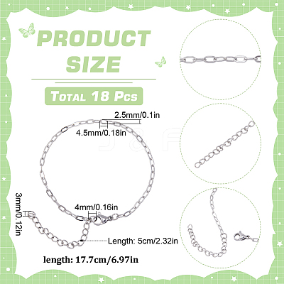 18Pcs 304 Stainless Steel Flat Cable Chain Bracelets Set for Men Women BJEW-SC0001-22-1