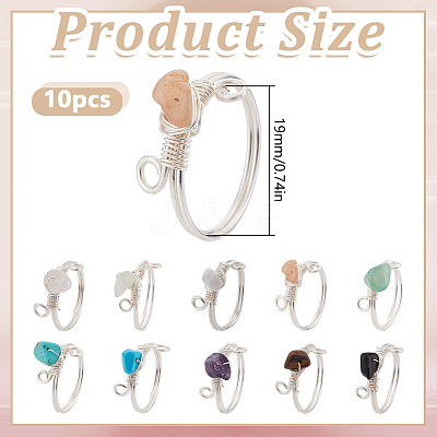 10Pcs Natural & Synthetic Gemstone Finger Rings RJEW-HY00005-1