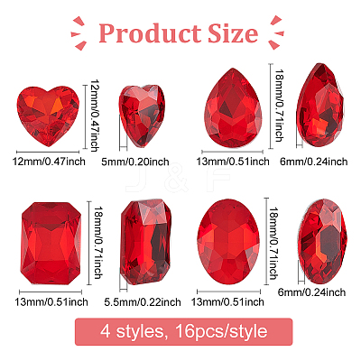 64Pcs 4 Style Glass Rhinestone Cabochons RGLA-FG0001-11B-1