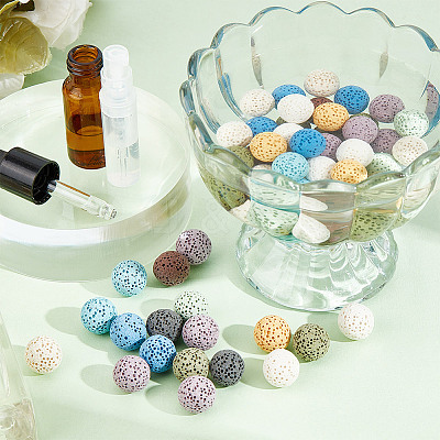 80Pcs 10 Colors Unwaxed Natural Lava Rock Beads G-NB0005-36-1