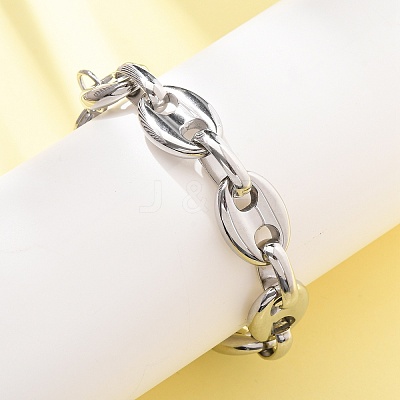304 Stainless Steel Coffee Bean Link Chain Bracelets for Women Men BJEW-F529-10B-P-1