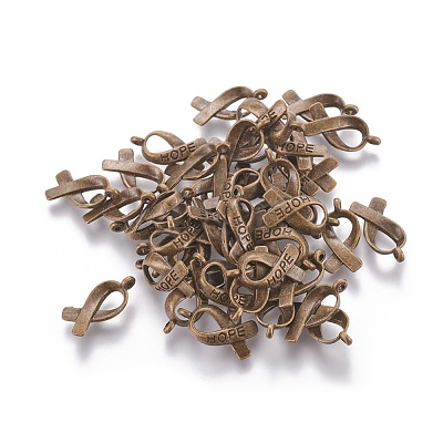 Breast Cancer Awareness Ribbon Carved Word Hope Tibetan Style Alloy Pendants TIBEP-LF5104YKG-AB-LF-1
