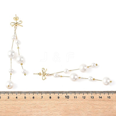 Shell Pearl Round Beaded Tassel Earrings EJEW-TA00816-1