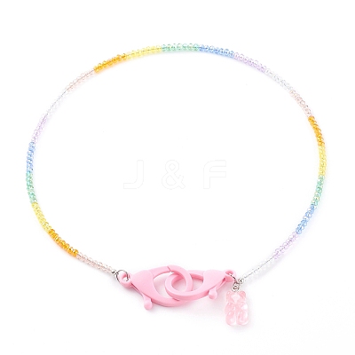 Rainbow Personalized Electroplate Glass Beaded Necklaces NJEW-JN03410-04-1