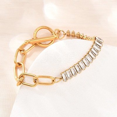304 Stainless Steel Pave Clear Cubic Zirconia Link Bracelets BJEW-D460-10G-1